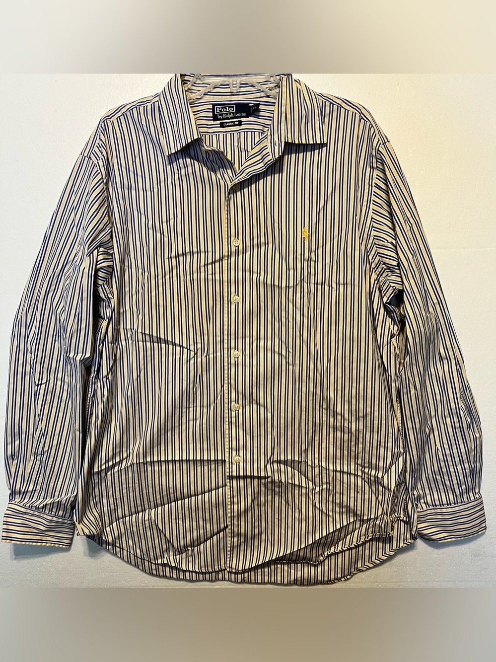 Polo by Ralph Lauren XL Navy & Yellow White Striped Long-Sleeve Button Shirt